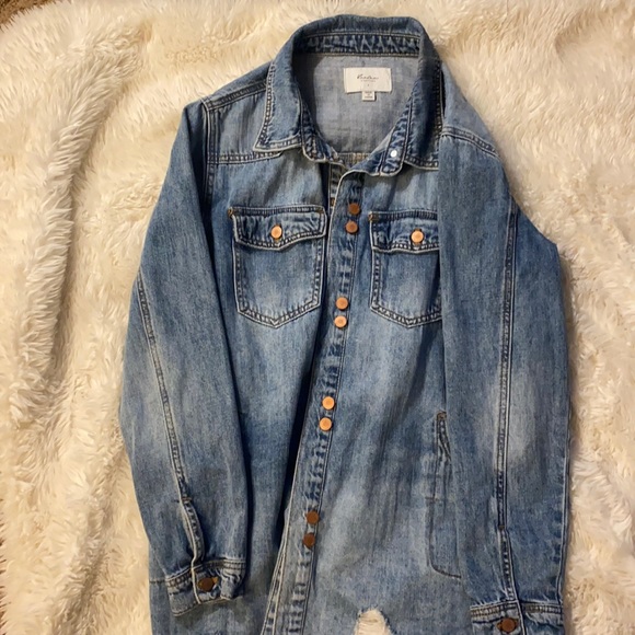 COPY - KanCan long distressed jean jacket - Picture 2 of 4